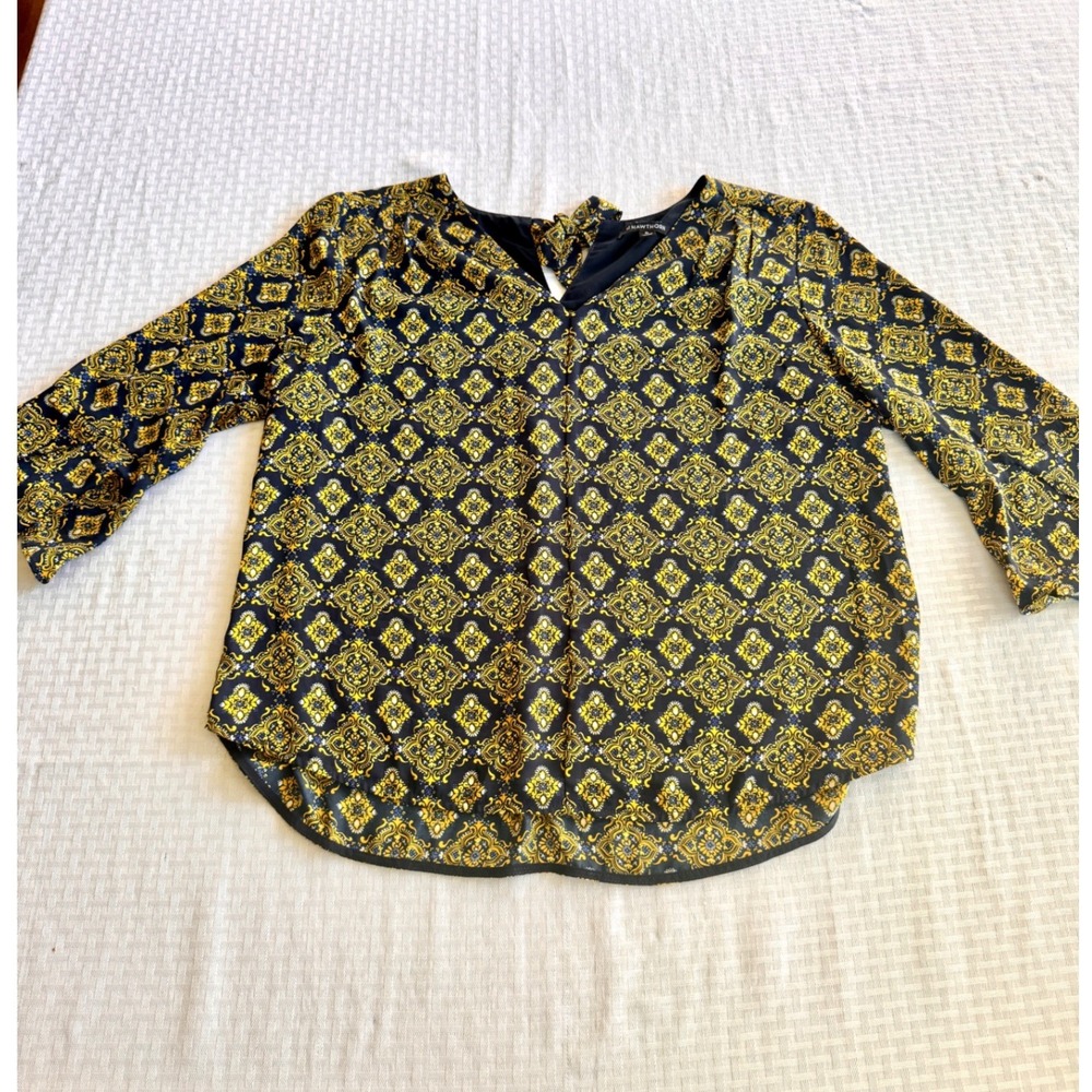 41 Hawthorn Medallion‎ Print Bell Sleeve Blouse XL Yellow Navy Boho WGW10332
